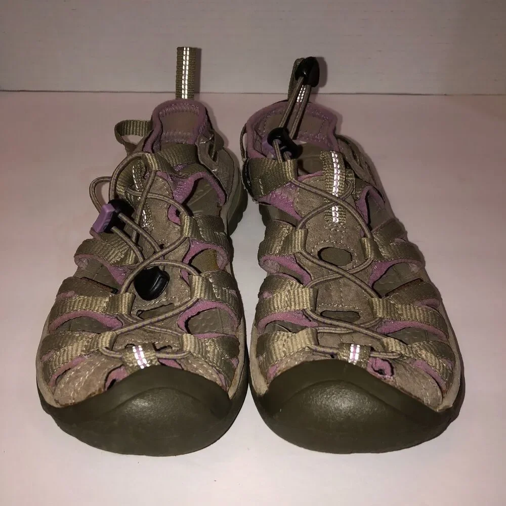 Keen Whisper Women Sz 5 Tan Purple Bungee Sport Outdoor Waterproof Shoes Sandals